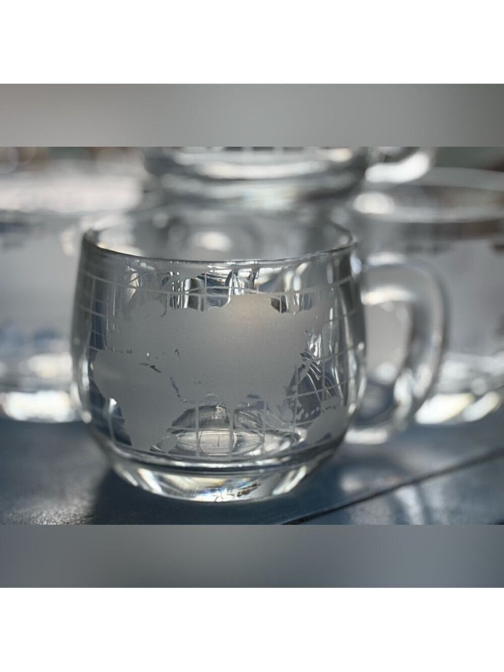 Vintage Nescafé Thick Etched Glass World Map Set of 5 Globe Mugs | 1970s Retro 🌎 - Picture 6 of 14